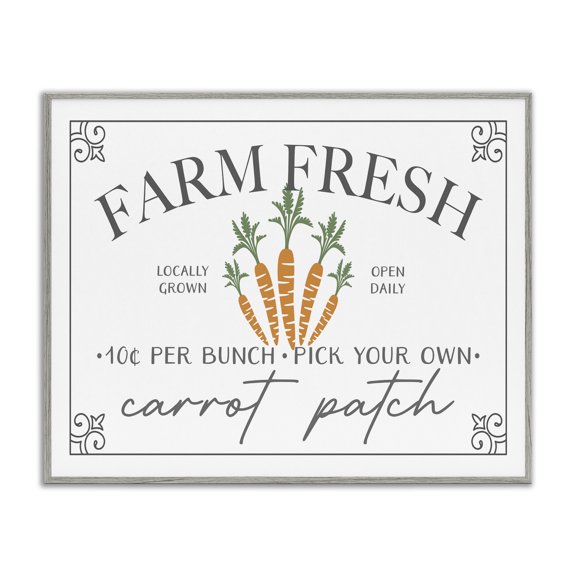Farm Fresh Carrot Patch Seasonal Springtime Vegetables Gray Framed Giclee Art, 20 x 16, By JJ Design House LLC