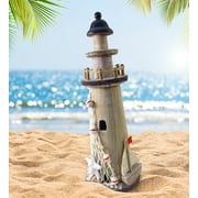 CoTa Global Brown Wooden Lighthouse Decor - Handmade and Crafted Wooden Lighthouse Decoration with Fishing Net, Decorative Beach Style Tabletop Centerpiece, Nautical Themed Home Decor - 12 Inches
