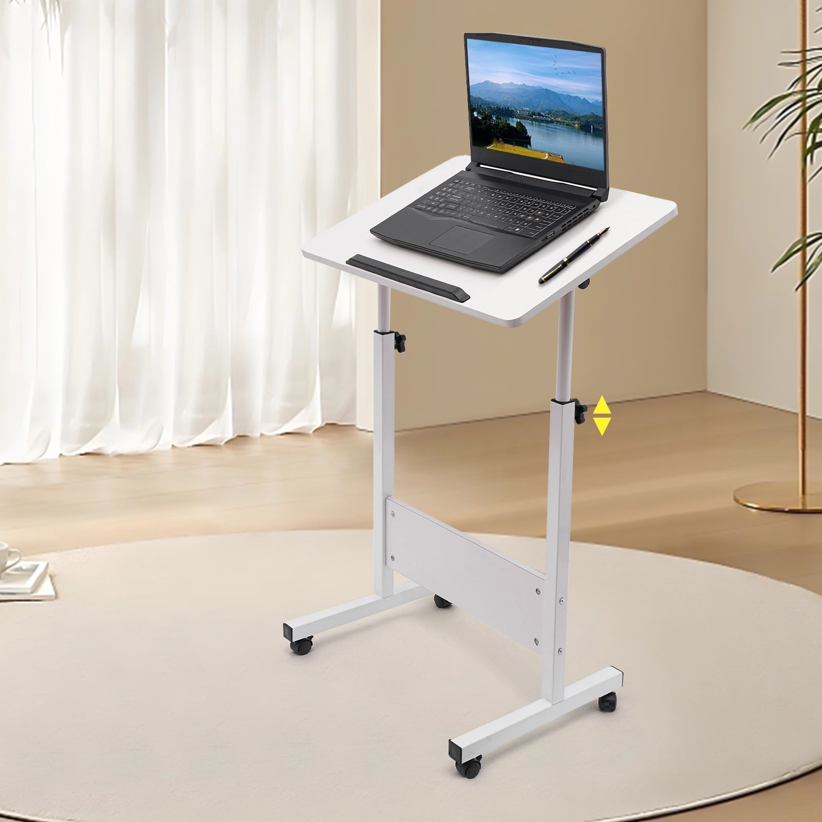 Fichiouy Mobile Standing Desk Adjustable Standing Desk Converter with Wheels Rolling Desk Laptop Cart for Home Office