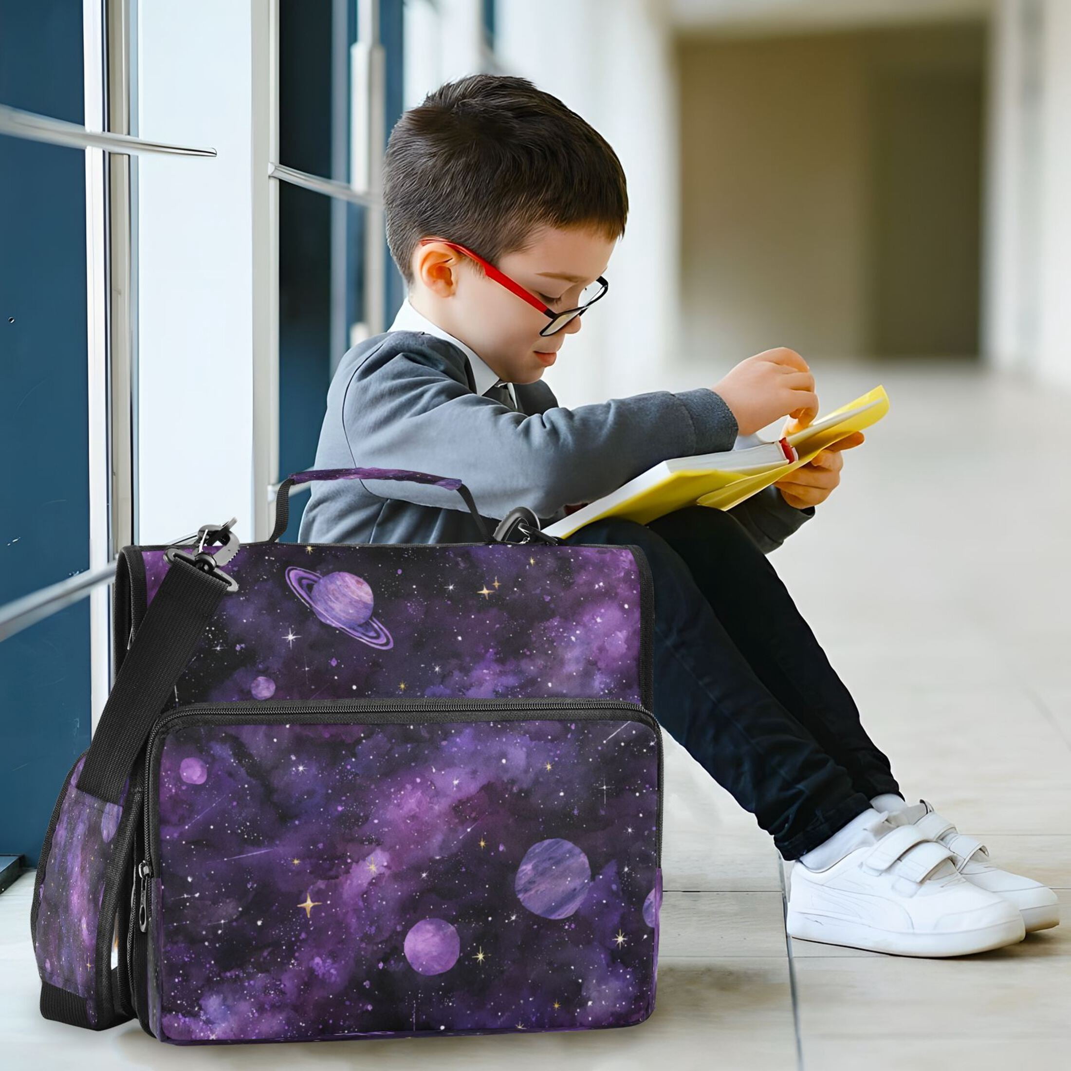 3 Ring Zipper Binder Stationery Organizer for Study Work Home Travel, All-Purpose File Folder Storage Bag for Daily Document Organization Purple Galaxy Cosmic Whispers