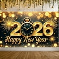 thumbnail image 3 of Gold Theme New Year Banner Luxury Style 2026 Banner Pocket Watch Design Fireworks Happy New Year Banner for New Year Party Home Decoration Holiday Celebration, 3 of 9