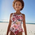thumbnail image 2 of shoper Girls Bathing Suits Size 10-12 Stylish Design Floral Print Spaghetti One Piece Swimsuits Romper Trendy Rash Guard Set Colorful Kids' Swimming Clothes Pink 110, 2 of 6