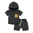 thumbnail image 1 of OUSITAID Haut à Capuche Patchwork Bébé Garçon + Short à Rayures T-shirt Pantalon Court Tenue d'Été, 1 of 10