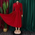 thumbnail image 3 of AURA Plus Size High Neck Beaded Swing Midi Dress Elegant Long Sleeve High Waist African Style, 3 of 10