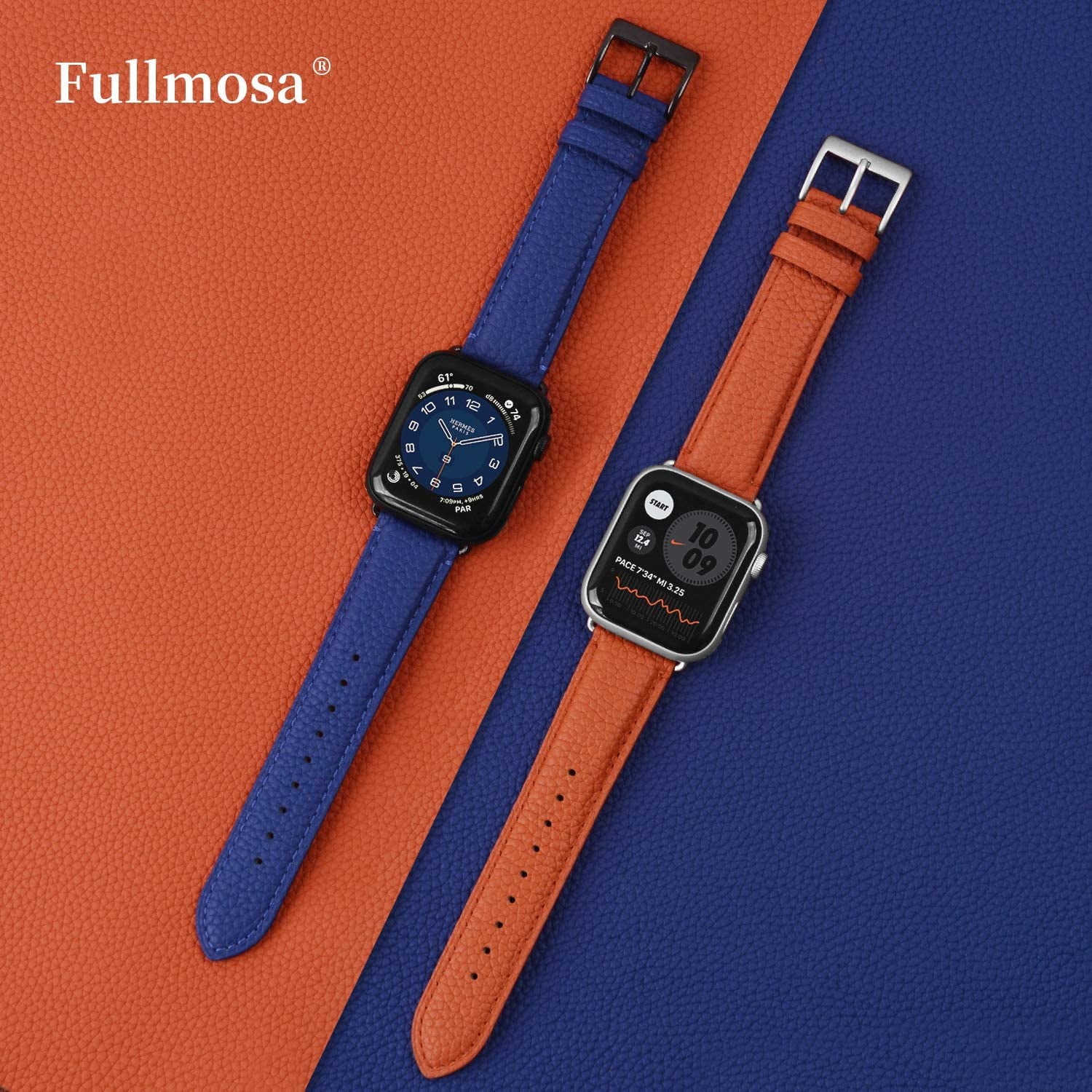 Bands Compatible for Apple Watch Band 42mm 44mm 45mm Genuine Leather Replacement Bracelet Strap Compatible iWatch SE Series 7 6 5 4 3 2 1 for Men and Women Pumpkin Orange Silver Buckle Walmart