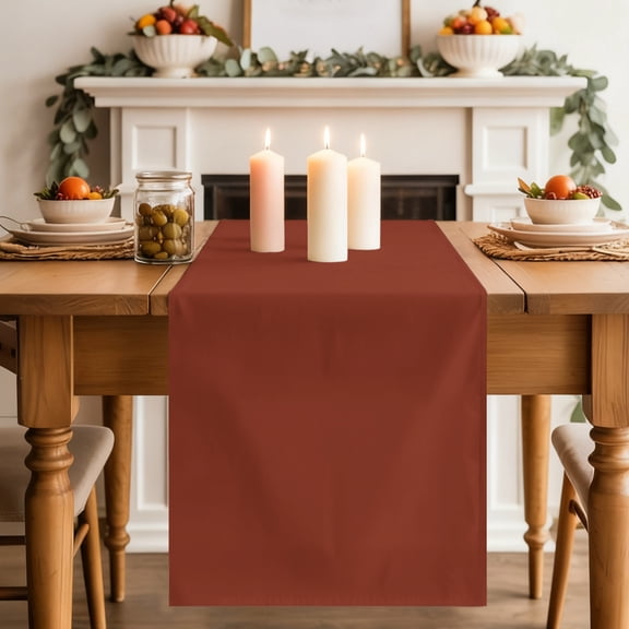 Terracotta Dining Table Runner, Rustic Red Solid Background Autumnal Rustic Farmhouse Washable Table Runners Kitchen Coffee Table Center Decor for Home Party Holiday Wedding 13 x 70 Inches