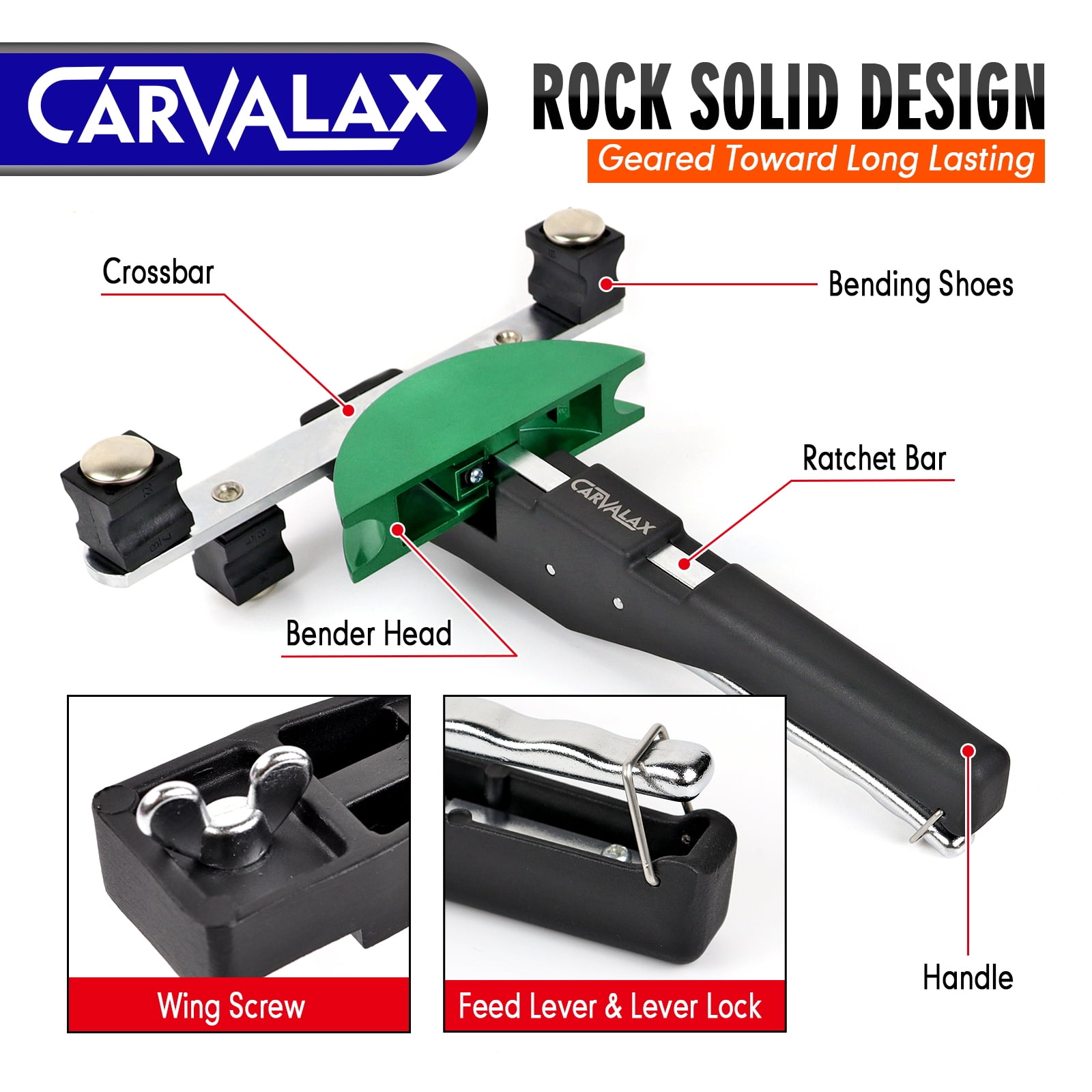 90° Ratcheting Pipe Tube Bender Set: 1/4" to 7/8" O.D. with 7-Color Aluminum Heads – LITE MODEL (No Reverse) with Tube Cutter & Deburring for HVAC, Air Conditioning and Hydraulic Applications