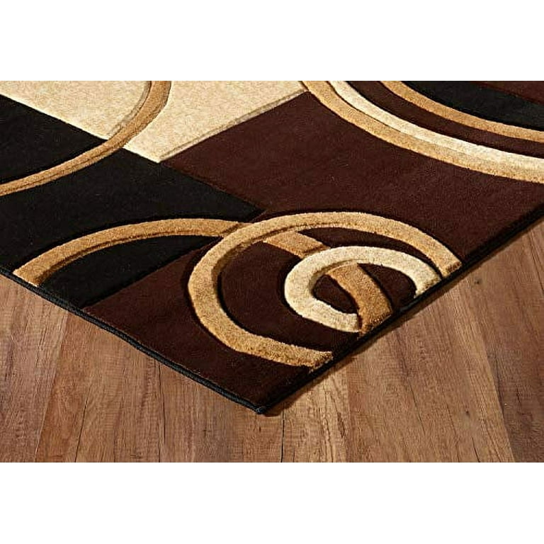Glory Rugs Area Rug Modern 8x10 Brown Circles Geometry Soft Hand Carved Contemporary Floor Carpet Fluffy Texture for Indoor Living Dining Room and Bed