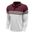 thumbnail image 3 of WTOBBY Men's Casual Long-Sleeve Polo Shirt, Colorblock Stripe Print Collared T-Shirt, Comfortable Fit for Business Casual and Stylish Daily Wear,Wine S, 3 of 6