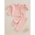 thumbnail image 4 of Toddler Baby Girls Fall Clothing Set 0 6 12 18 24 Months 2T 3T Solid Color Long Sleeve Round Neck Ruffled Tops Long Pants Headband 3-Piece Outfits, 4 of 9