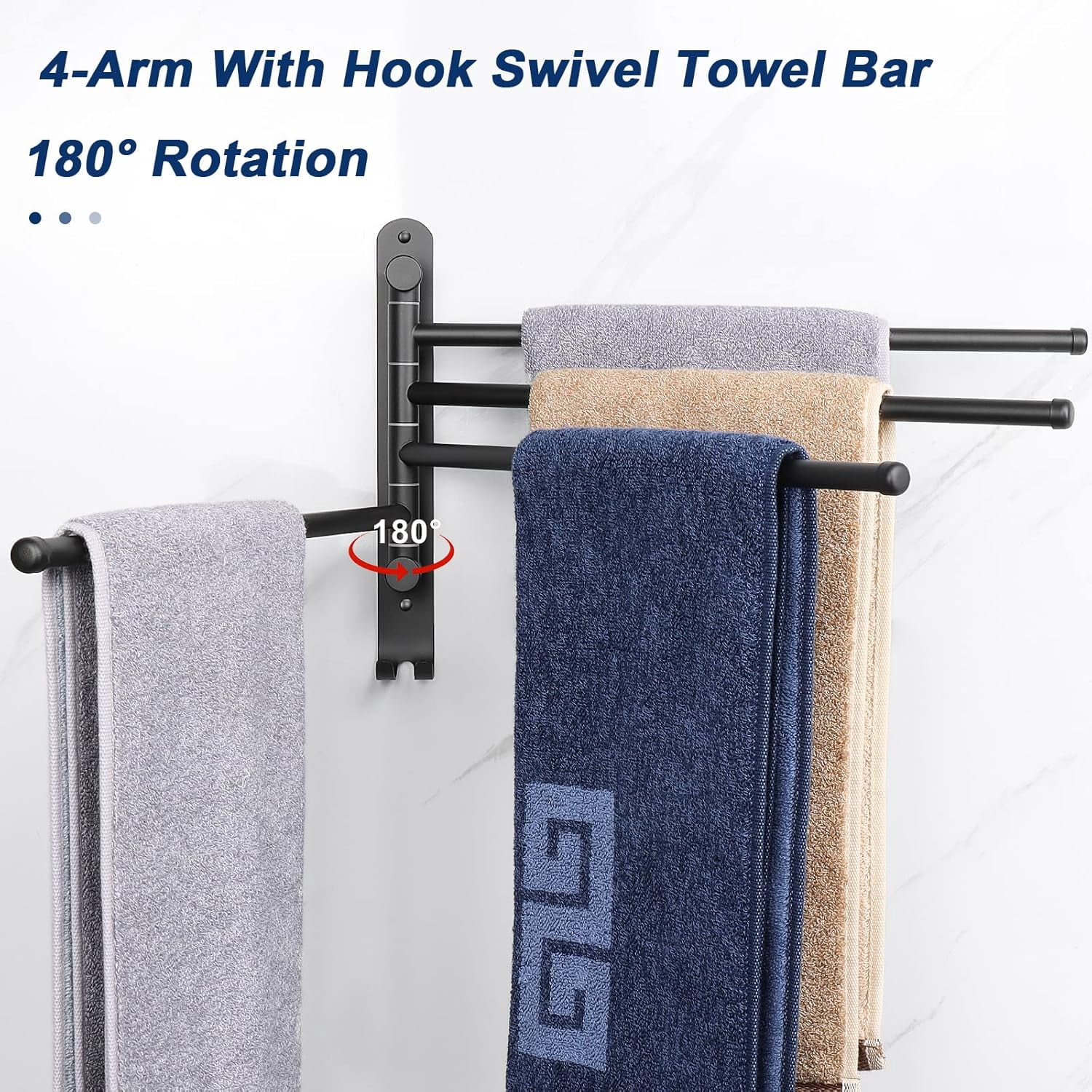 Genreen Swivel Towel Rack for Bathroom - 14.7'' Rustproof Towel Holder, Sturdy Towel Bar Wall Mounted, Space-Saving Towel Hanger, Bathroom Accessories, Home Decor, Apparment Essentials,  (Matte Black