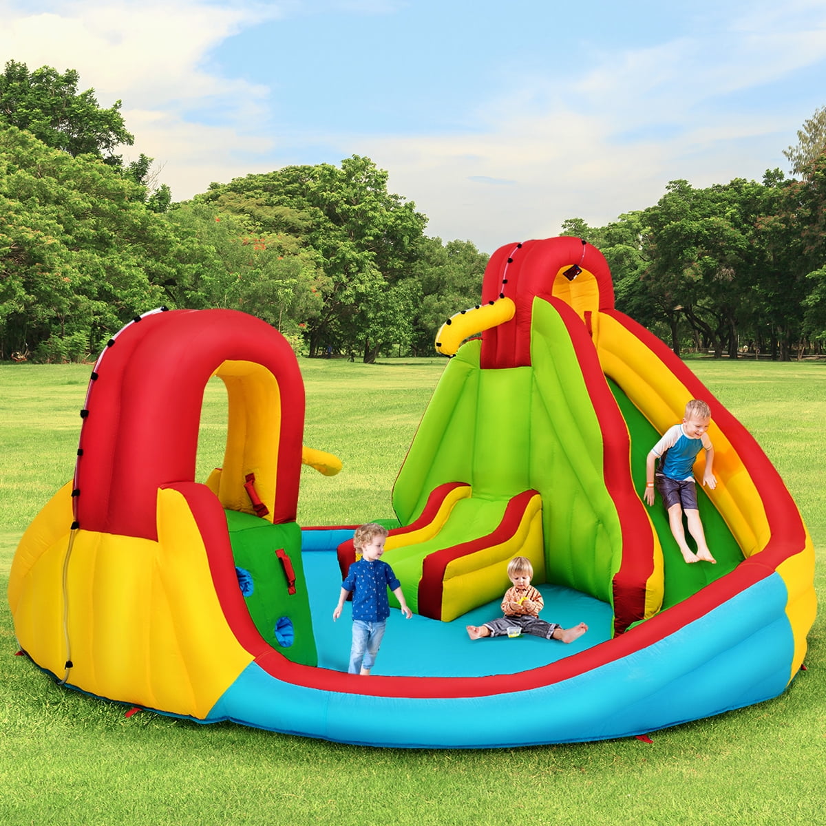 6-In1 Inflatable Dual Slide Water Park Outside Bounce House Splash Pool Climbin 