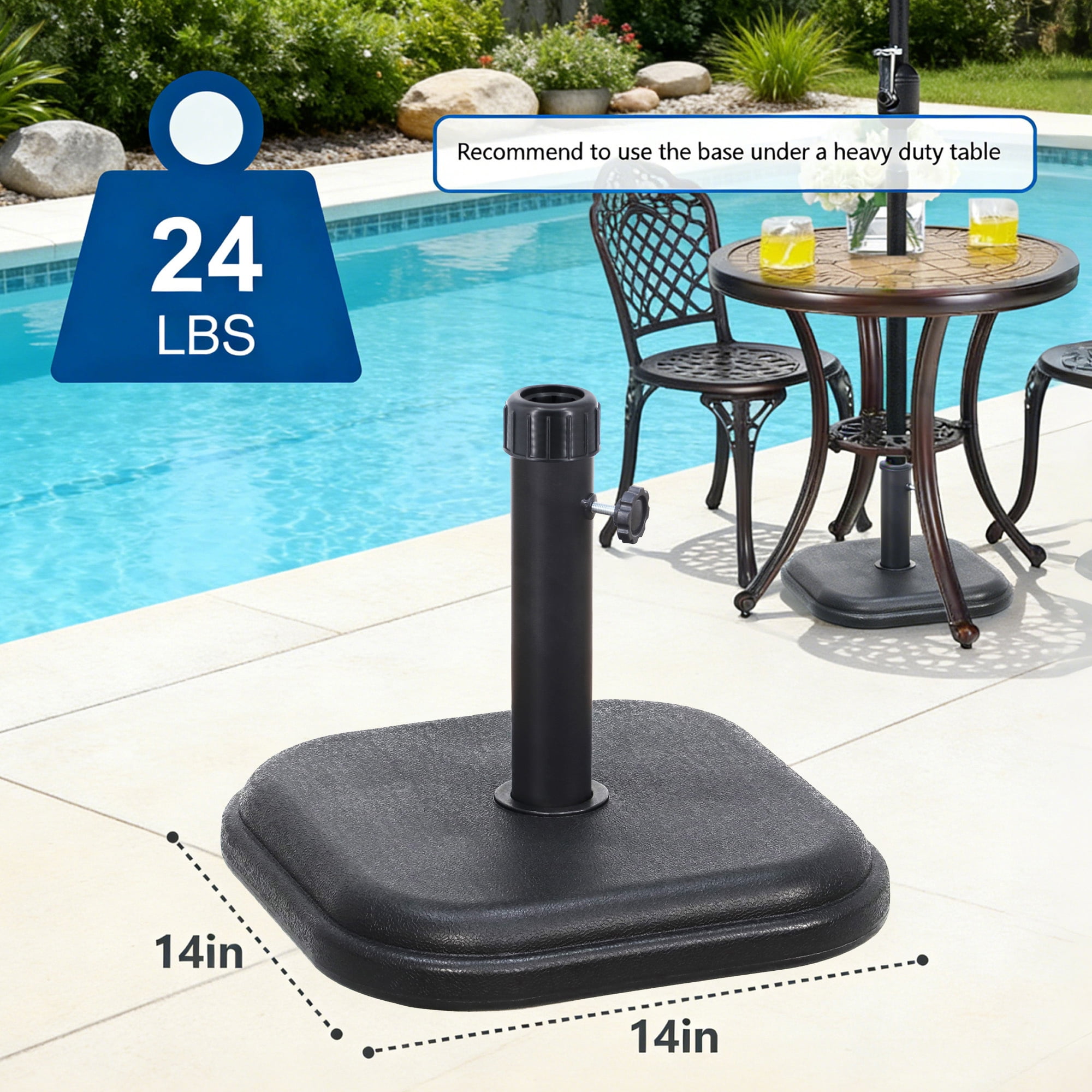 Kool 24 lb. Square Patio Umbrella Base Outdoor Umbrella Stand For Use With Patio Table in Black