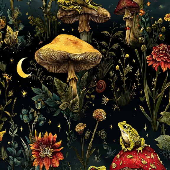 Peel and Stick Wallpaper Frogs Mushrooms Forest Wildflowers Stars Wall Mural 17.7in x 9.8ft Self Adhesive Removable Wall Paper Renter Friendly Wallpaper for Nursery Bedroom Cabinets