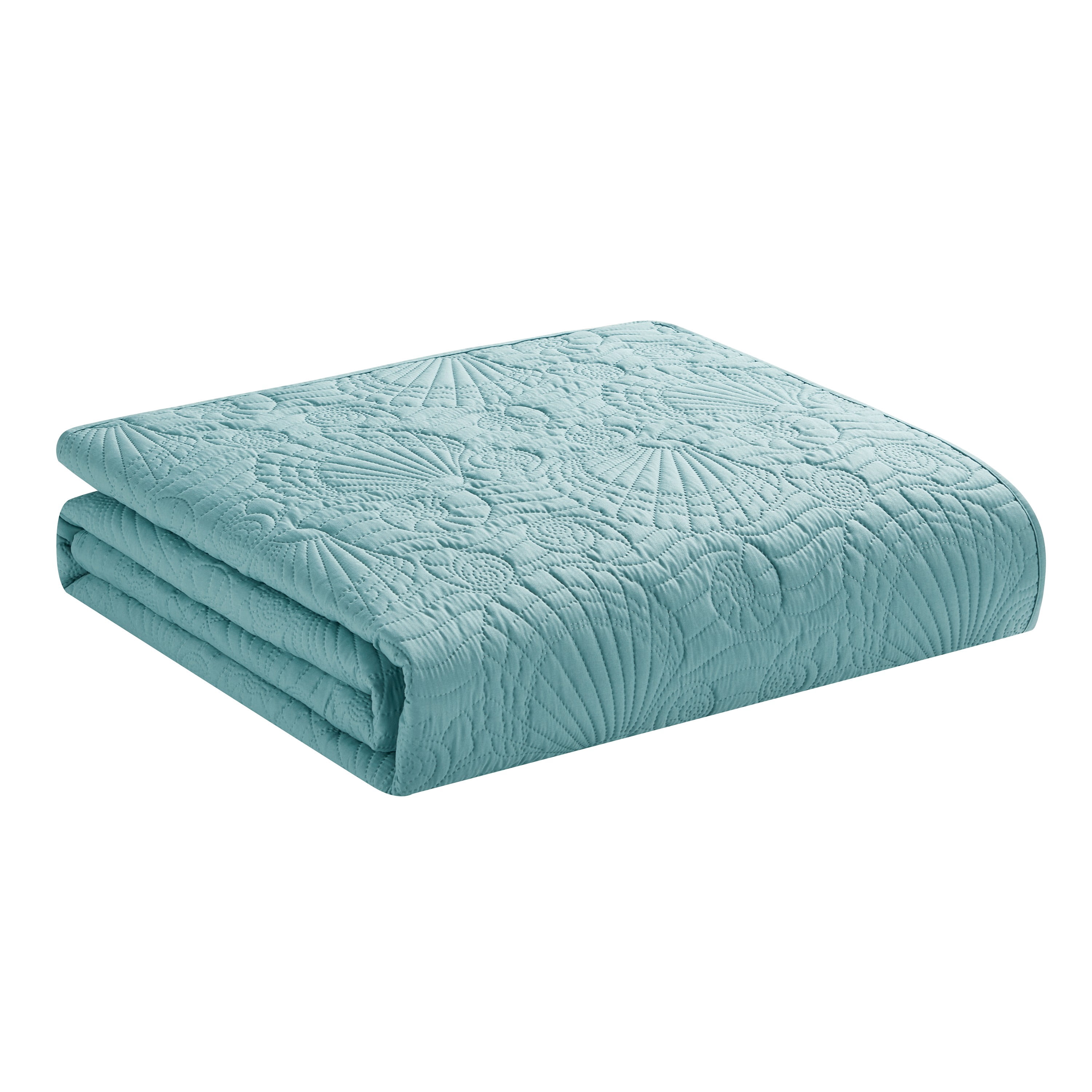 VCNY Home Ocean Coastal 3-Piece Seafoam Green Textured Seashell Quilt Set, Full/Queen, Adult, Unisex