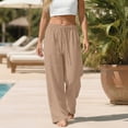 thumbnail image 4 of Women's Plus Size Linen Pants, Drawstring Waist, Loose Casual Joggers, Breathable Summer Wide Leg, 4 of 9