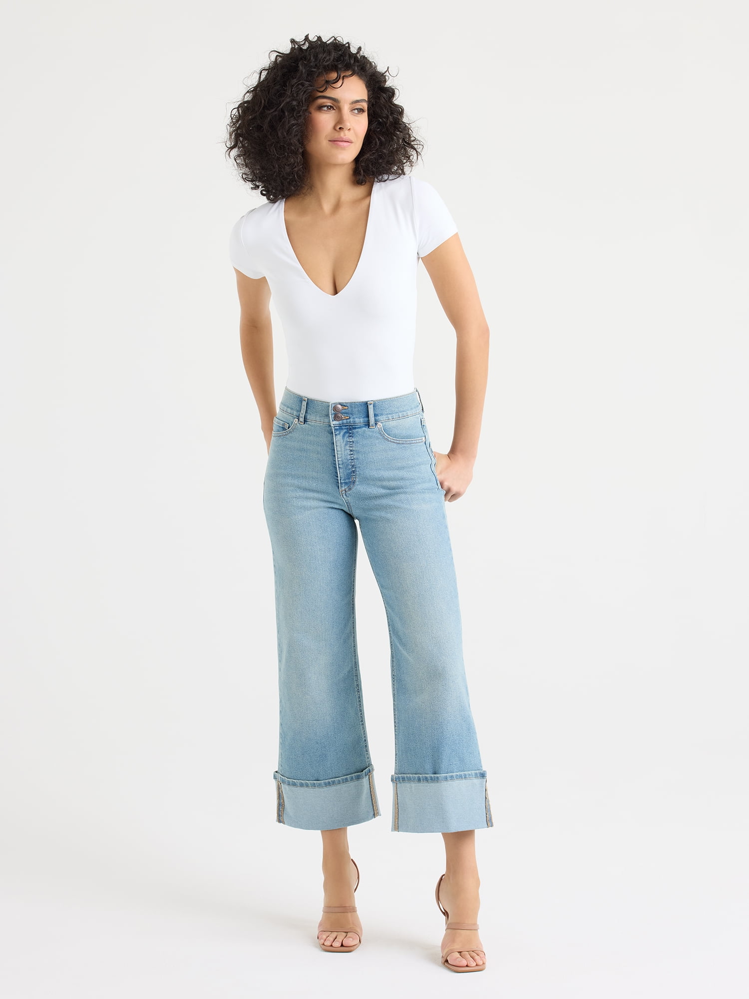 Sofia by Sofia Vergara Women's and Women's Plus Margot Wide Crop Super High Rise Jeans, 27" Inseam, Sizes 0-28