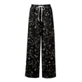 thumbnail image 4 of Palazzo Pants for Women Casual High Waist Wide Leg Floral Elastic Lounge Trousers with Pockets Black S, 4 of 8