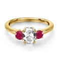 thumbnail image 3 of Gem Stone King 18K Yellow Gold Plated Silver White Created Sapphire and Red Ruby Engagement Ring for Women | 1.50 Cttw | Oval 7X5MM | Gemstone September Birthstone | Size 5, 3 of 6