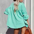 thumbnail image 3 of Cárdigan Camisa Manga Larga Solapa Bolsillo Botón Color Puro Casual Moda Top para Mujer Verde Turquesa M, 3 of 5