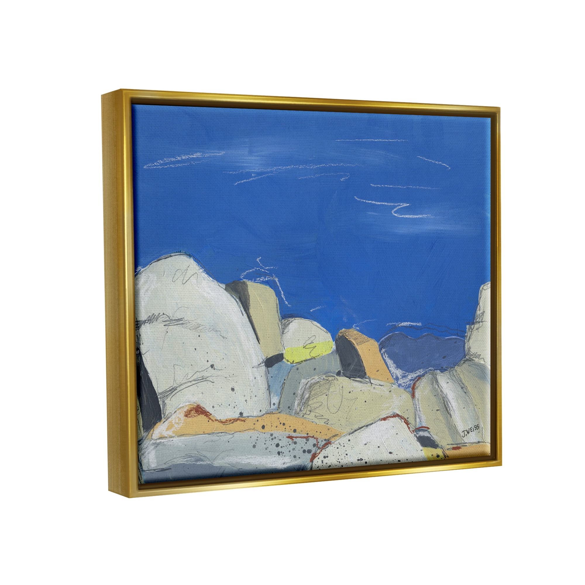 Stupell Industries Abstract Ocean Cliff Rocks Coastal Painting Gold Floater Framed Art Print Wall Art
