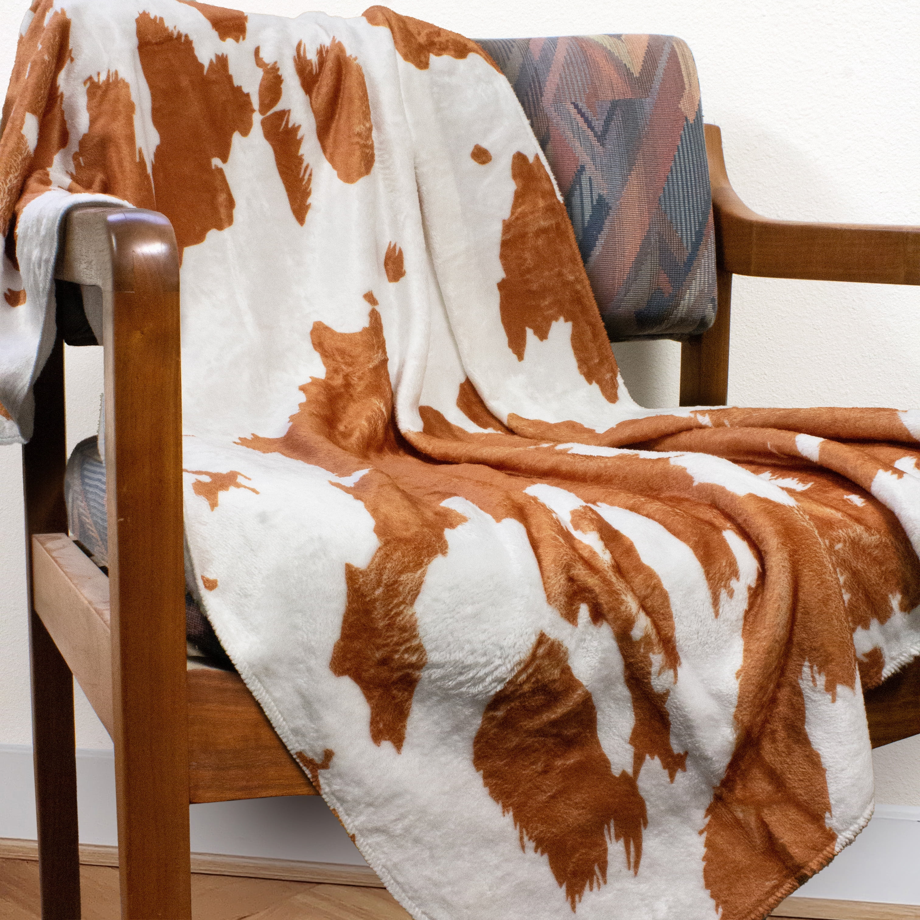 Everything Comfy Cow Print Decorative Throw Blanket, 30" X 40", Tan