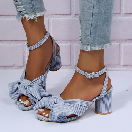 

HIBRO Spring And Summer Fashion Women Sandals Bow Buckle Soft Fabric High Heel Casual Style