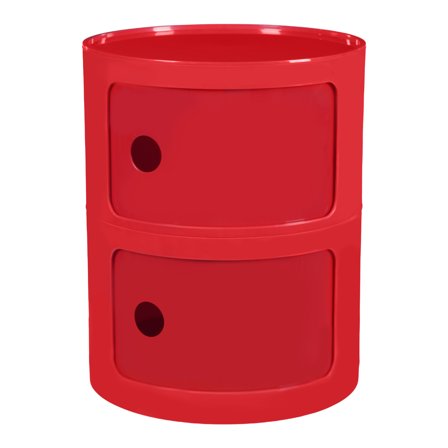 Dwellnix Round Bedside Table with 3-Tier Storage, Elevated Edges, and Sliding Doors, Stylish Red ABS Cabinet for Home Organization