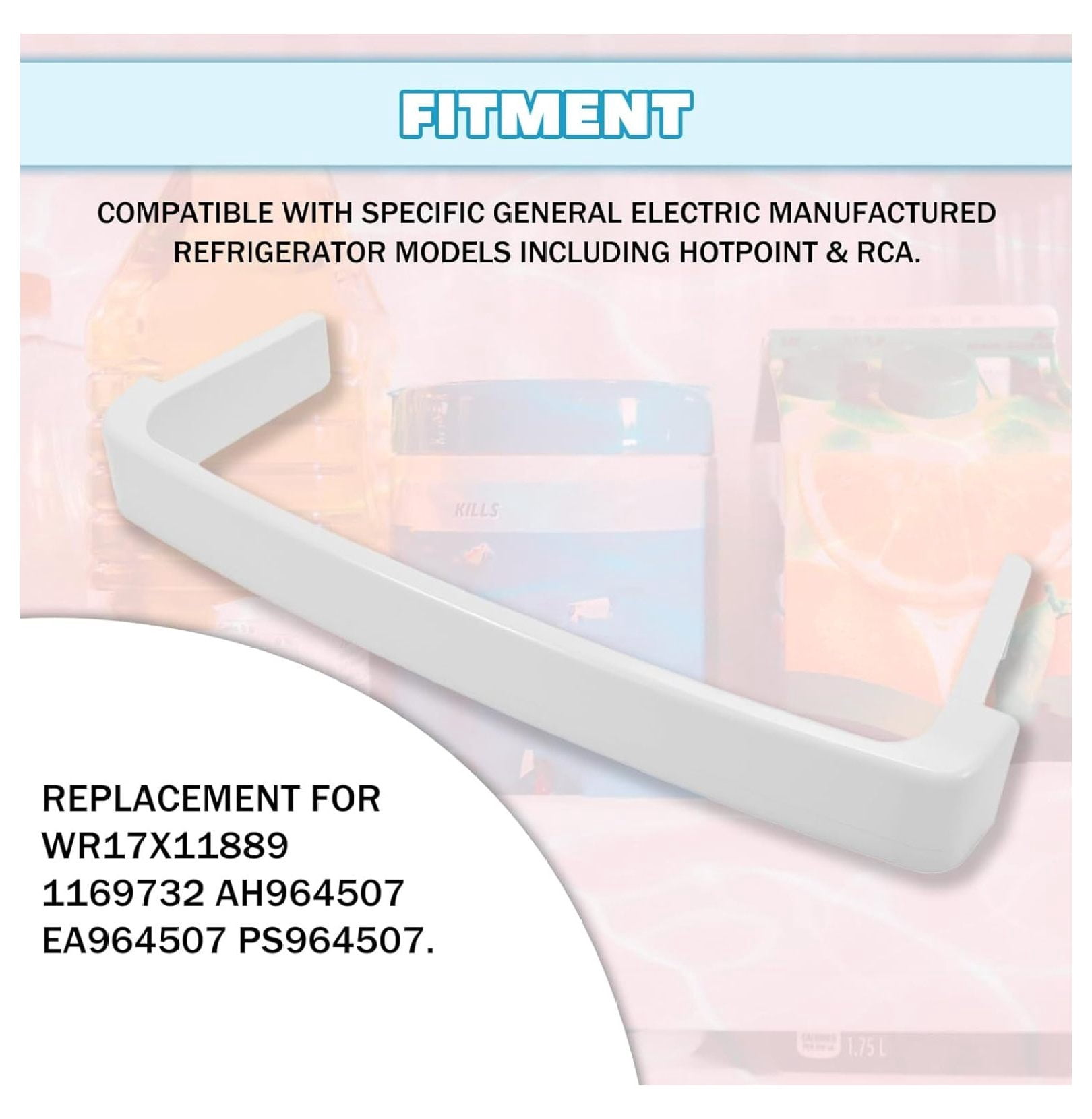 WR17X11889 Replacement Refrigerator Door Shelf Compatible with Refrigerator FreshFood Door Retaining Bar Shelf Replacement for 1169732 AH964507 EA964507 PS964507