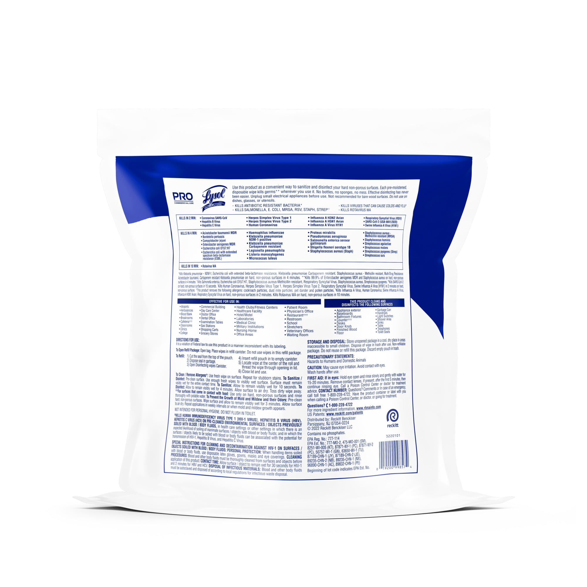 Lysol® Professional Disinfecting Wipe Refills, Lemon And Lime Blossom, 6" x 8", White, 800 Sheets Per Bucket, Set Of 2 R