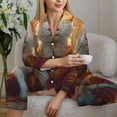 thumbnail image 5 of KLL Sunshine Flower Meditating Cat Print Women's Long Sleeve Pajamas with Pants Sleepwear Loungewear 2 Set-X-Large, 5 of 7