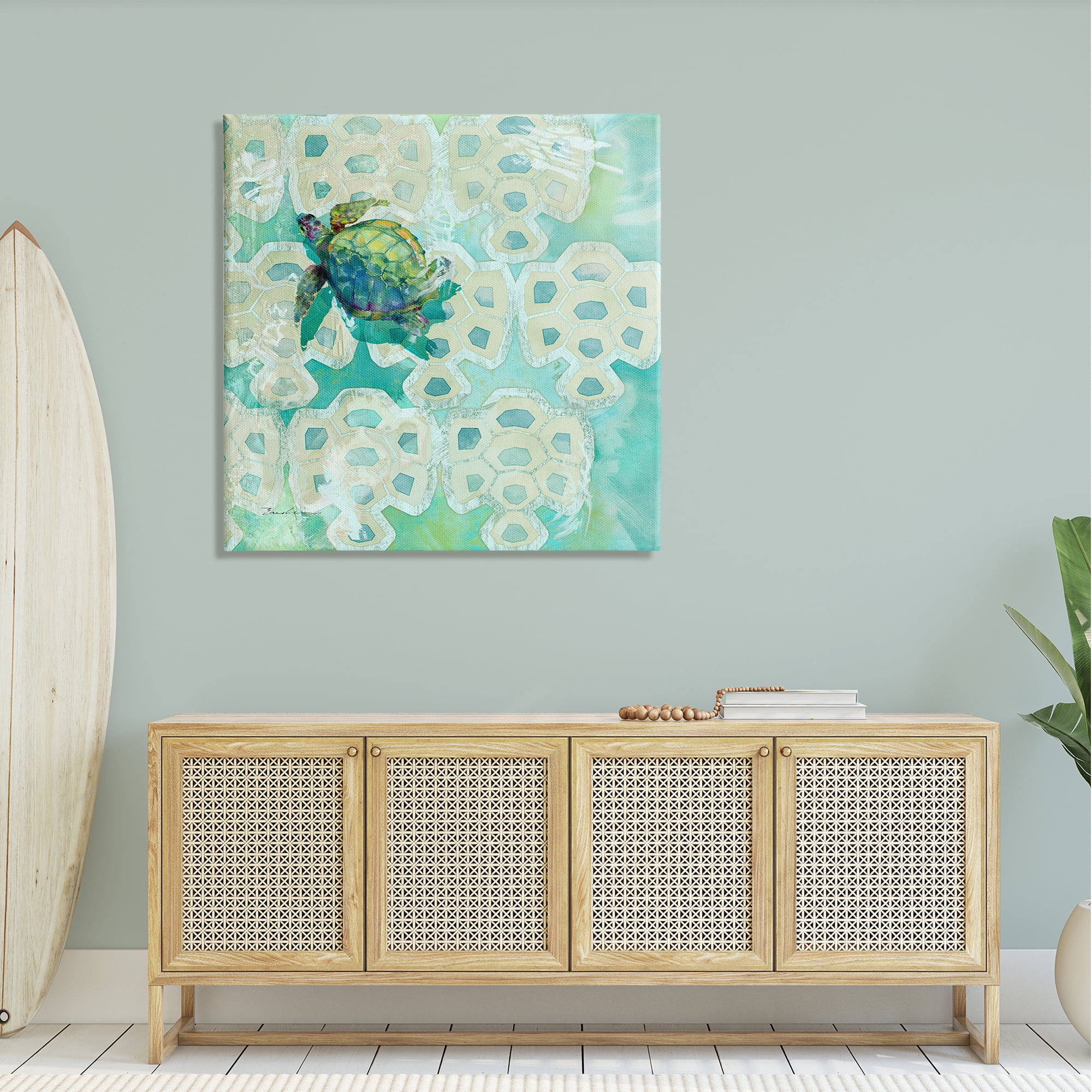 Stupell Sea Turtle Geometric Pattern Landscape Painting Gallery Wrapped Canvas Print Wall Art