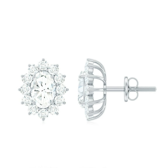 Rosec Jewels Lab Diamond Stud Earrings with Screw Back - Diamond Halo Earrings for Anniversary - EF-VS Grade, 925 Sterling Silver