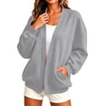 thumbnail image 2 of SSZMDLB Women Open Front Cardigan Long Sleeve Casual Loose Knit Sweater Jacket for Fall Winter Soft Cozy Dressy Blouses, Gray S, 2 of 9
