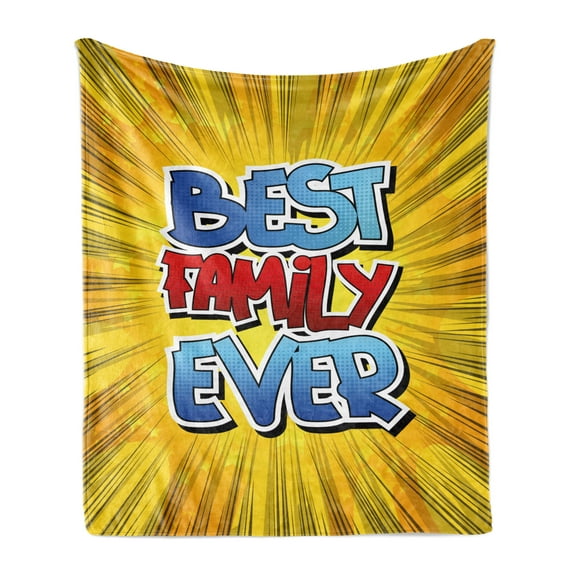 Family Soft Flannel Fleece Throw Blanket, Comic Book Style Best Family Ever Words on Abstract Cartoon Backdrop Graphic, Cozy Plush for Indoor and Outdoor Use, 70" x 90", Blue Red Yellow, by Ambesonne
