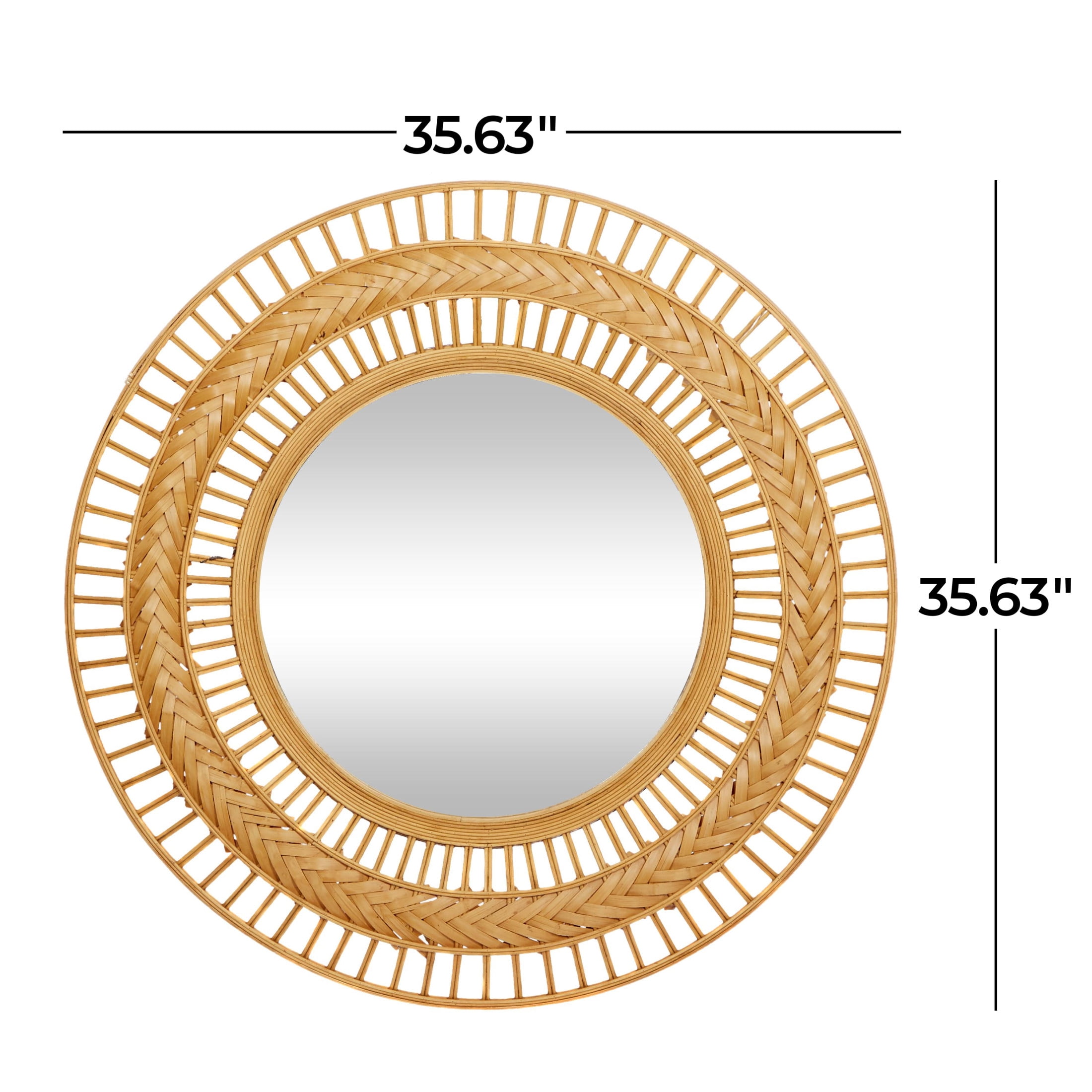DecMode 36" x 36" Brown Handmade Open Frame Woven Wall Mirror