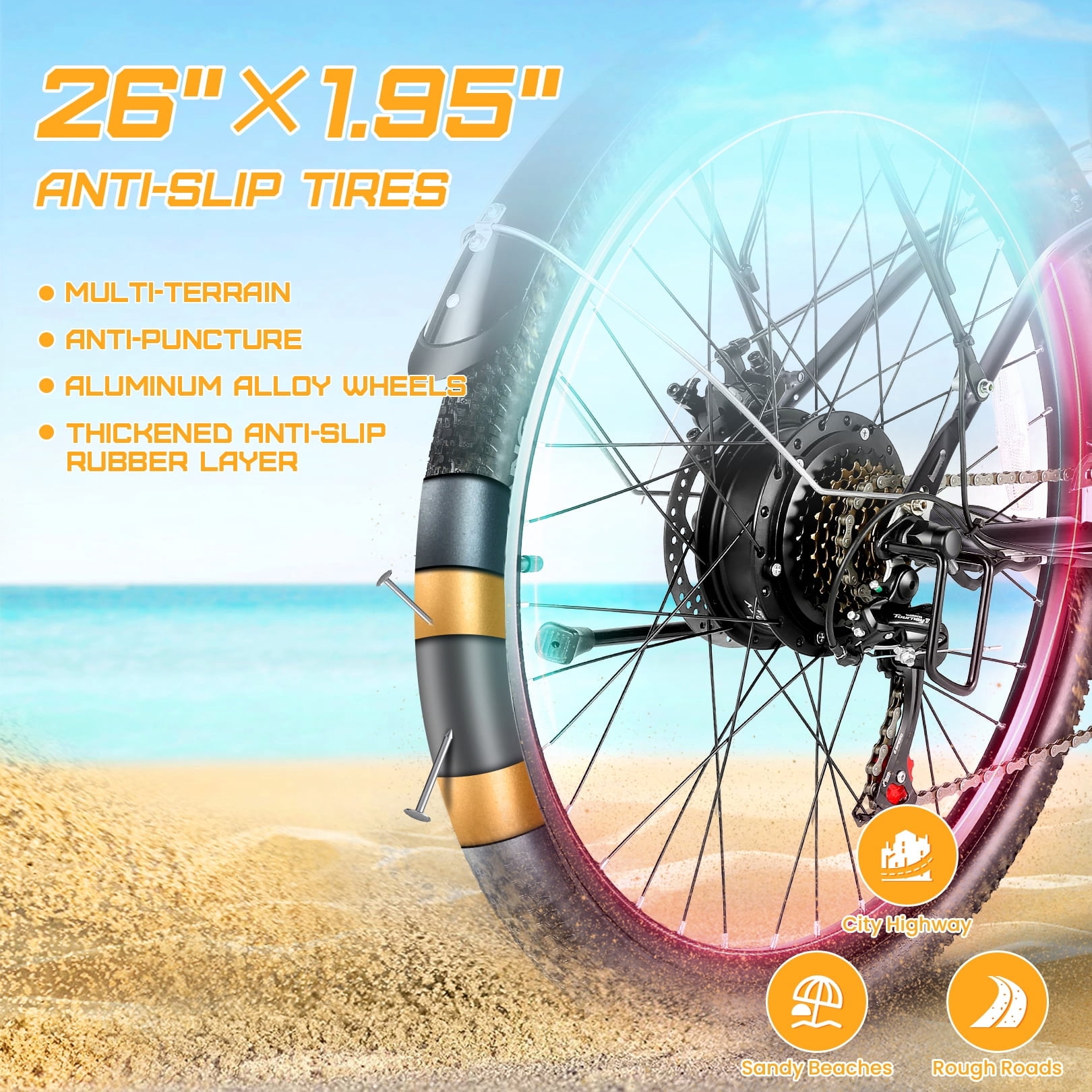 Gocio 26" Electric Bike for Adults, 750W Peak Motor Commuter E-Bike, 48V 7.8Ah Battery, 7-Speed, UL2849