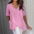 thumbnail image 3 of KBZDBZC Tshirts Shirts for Women Summer Womens Short Sleeve Vintage V Neck Plus Size Top T Shirt Blouse Top T Shirts Casual Tunic Tee Blouse Womens Tops (Pink,XXXL), 3 of 5