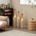 thumbnail image 6 of 3-Piece Modern Woven Pattern Metal Floor Vase Set - White Glazed Cylindrical with Gold Accents, Large Glam Home Decor, 6 of 15