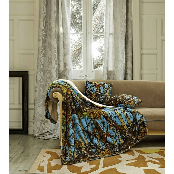 Regal Comfort Sherpa Luxury Throw Western Style 3pc Set The Woods Sea Breeze 50"x70" Sherpa Throw and 2 Matching 18"x18" Pillows