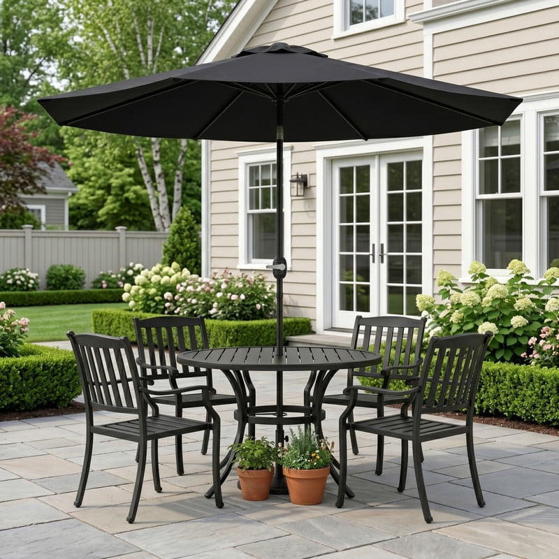 Hanover 9 Ft Tan Outdoor Market Umbrella, Adjustable Canopy Shade