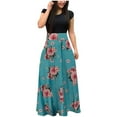 thumbnail image 2 of Femmes Été Automne Imprimé Floral Boho Jupe Robe Manches Courtes Parti Bodycon Longue Maxi Robe Plage Robe de Soleil, 2 of 5