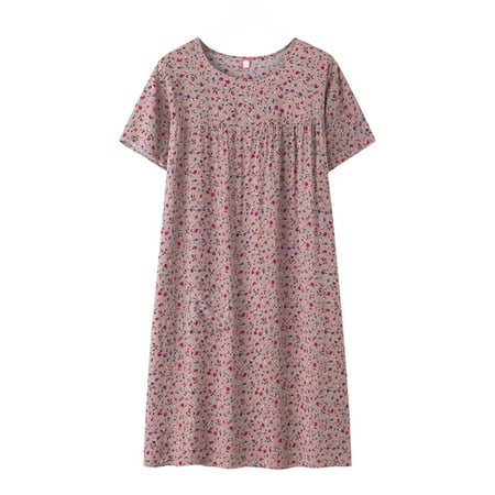 GHSOHS Robes for Women Night Lingerie Dress Waffle Robe Women s Nightgown Cotton Silk Sleepwear Middle Old People Mother Loose Rayon Short Sleeve Summer Nightshirt Sleepshirt Robe Pajamas