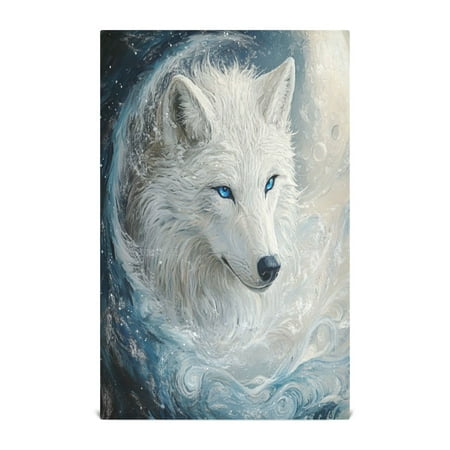 

WOBOGO White Wolf with Blue Eyes Kitchen Towel 4 Piece Large Cotton Dishcloth Premium Absorbency Set with Hanging Loop