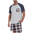 thumbnail image 2 of TKKCS Mens Plaid Pajama Sets- Crew Neck Sleepwear Short Sleeve and Shorts Lightweight Lounge Sets With Pockets Blue Size 2XL, 2 of 5