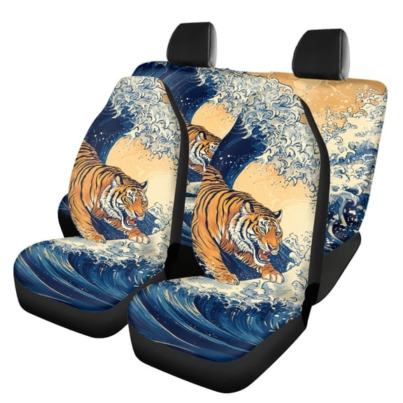 Uourmeti Tiger Wave Print Car Seat Covers 3 Pack Car Accessories Set Air Breath in Summer Breathable Suitable for Truck Sedans