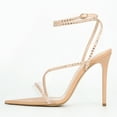 thumbnail image 2 of FSJ Women Sexy Rhinestones Pointed Open Toe Strappy Sandals Stiletto High Heel Studded Rivets Pumps Party Wedding Shoes Size 5.5 Nude, 2 of 3