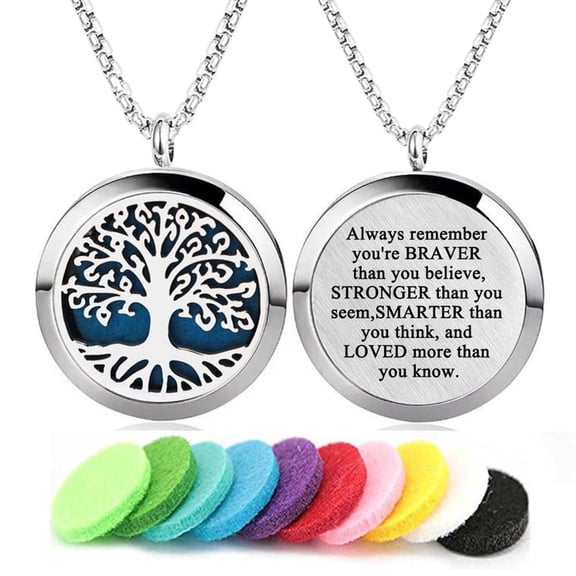 DESIGNICE Aromatherapy Essential Oil Diffuser Necklace Tree of Life Pattern Stainless Steel Locket Pendant Tree of Life Pattern Stainless Steel Locket Necklace