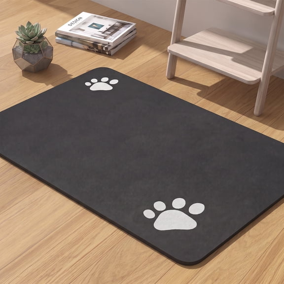 Absorbent Dog Feeding Mat for Food and Water, Quick Dry Pet Placemat for Messy Drinkers, Non-Slip Waterproof Floor Protector, Black, 16"x24"