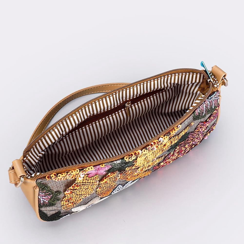 Women's Floral Embroidery Handbags Sequins Shoulder Bags Summer Party Handbags Glitter Underarm Backpacks